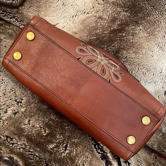 Fossil Parker embroidered leather brown satchel handbag - Picture 6 of 15